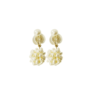 小花球/不褪色甜美淡水珍珠长款气质无痛感14k包无耳洞蚊香盘耳夹