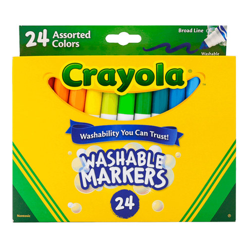 Crayola绘儿乐水彩笔套装儿童可水洗12色24色圆头彩色笔幼儿园画画工具颜色笔小学生用安全无毒美术绘画笔