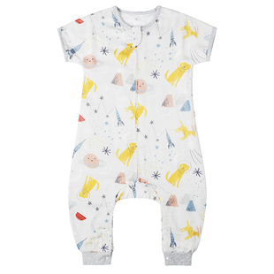 Griny婴儿纱布睡袋春夏季薄款宝宝竹棉短袖分腿儿童空调房防踢被