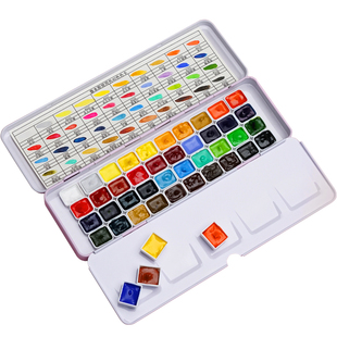 画尽繁华艺术家级固体水彩颜料分装水彩工具套装24色40色官方配色迷你铁盒肤色磷光绘画珠光水彩固体颜料