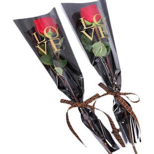 女王单支花袋玫瑰花康乃馨女神节塑料透明英文字母烫金新款礼品袋