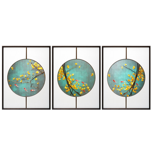 苏绣纯手工精品银杏刺绣挂画三联客厅装饰画新中式软装设计款经典