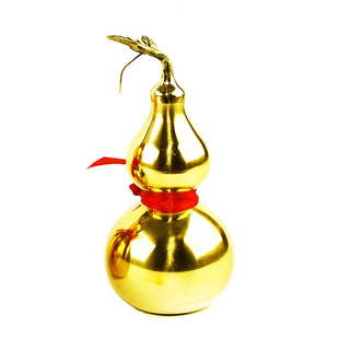 全铜葫芦摆件光面有叶子铜葫芦大号开口空心挂件家居桌面装饰品