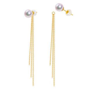 海蒂珠宝 安娜 6-7mm星空淡水珍珠耳钉18K金耳线可拆流苏女礼物◇