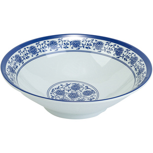 密胺仿瓷青花瓷餐具汤盅饭店碗碟套餐塑料饭碗小碗斜口蔬菜桶商用