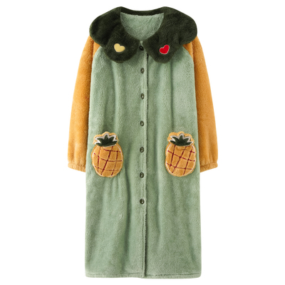 秋冬季珊瑚绒睡衣女加绒保暖