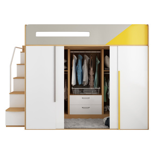 多功能衣帽间上床下柜子组合套装省空间储物衣柜床一体高低小户型