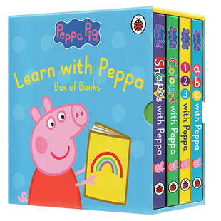 小猪佩奇 纸板书4册盒装 英文原版 Learn With Peppa Pig ABC /123 /Colours/Shapes 字母数字颜色形状 粉红猪小妹 绘本