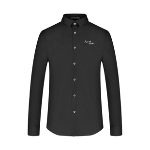 HELLEN&WOODY海伦伍德秋季男装新款烫钻衬衣休闲修身长袖黑色衬衫