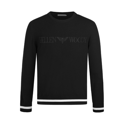 秋季黑色纯羊毛常规圆领套头针织