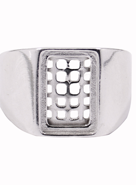 纯银戒指空托方形蜜蜡镶嵌S925