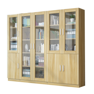 办公室文件柜木质带锁资料柜档案储物柜板式书柜现代简约玻璃门柜