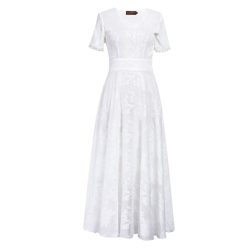 创宙 白色连衣裙女2026夏季新款气质大摆显瘦减龄度假拍照V领沙滩长裙