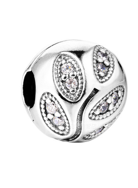 潘多拉925银锆石固定扣树叶