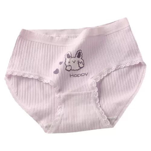 Нижнее белье, хлопковые антибактериальные милые штаны для школьников, мультяшные сиреневые японские тонкие трусы, средняя посадка, подходит для подростков