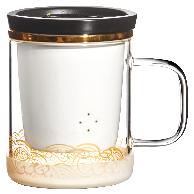 茶杯玻璃杯过滤家用带盖带把茶水分离泡茶杯男女透明花茶杯水杯子
