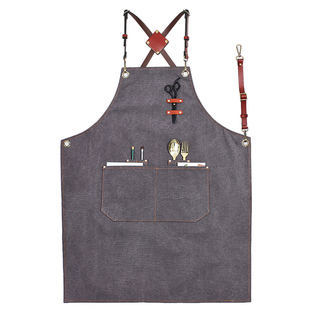 牛仔围裙网红奶茶店烘焙餐饮女咖啡师理发店工作服男定制logo印字