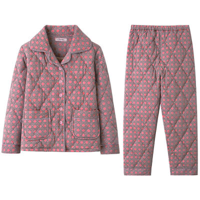 秋冬季三层保暖加厚家居服夹棉袄