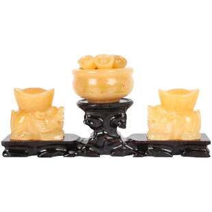 鼎风阁招财貔貅聚财阵摆件黄玉石聚宝盆元宝貔貅一对客厅摆设