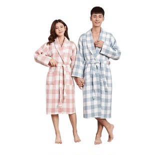 纯棉浴袍女中长款情侣睡袍全棉吸水浴衣秋冬加厚纱布睡衣男款游泳