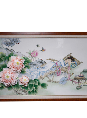 夫己纯手工壁画陶瓷立体牡丹中式