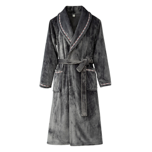 睡衣男浴袍秋冬法兰绒浴衣长袍加绒加厚长款珊瑚绒冬睡袍男士冬季