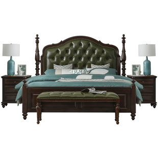 萨洛美式高端纯全实木床真皮软靠包双人主卧家具轻奢高箱储物婚床