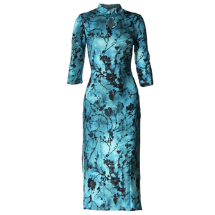 梵舒专业拉丁舞弹力舞蹈旗袍开叉2025年新款高弹国标表演比赛舞裙