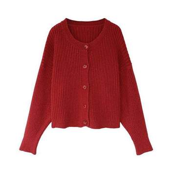 ເສື້ອຢືດ cardigan ສັ້ນ knitted round neck ອ່ອນແລະ waxy ສໍາລັບແມ່ຍິງ 2022 ພາກຮຽນ spring ແລະດູໃບໄມ້ລົ່ນຮູບແບບໃຫມ່ loose lazy style jacket woolen