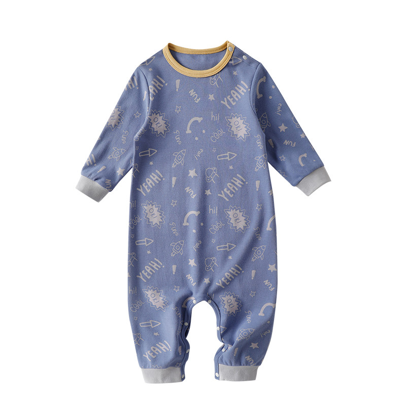 南极人儿童纯棉家居服连体衣宝宝长袖春秋睡衣护肚子爬服夏空调服