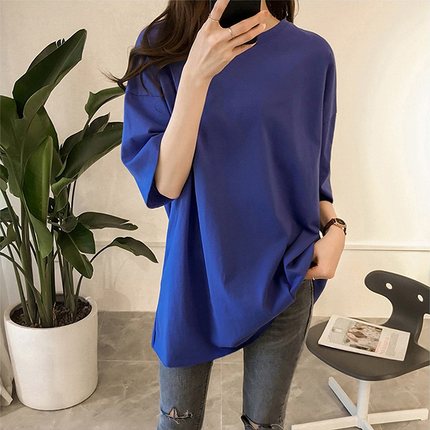 Official Picture 2019 New Korean Summer Mid-long Loose Pure T-shirt Women's Blouse Fat MM