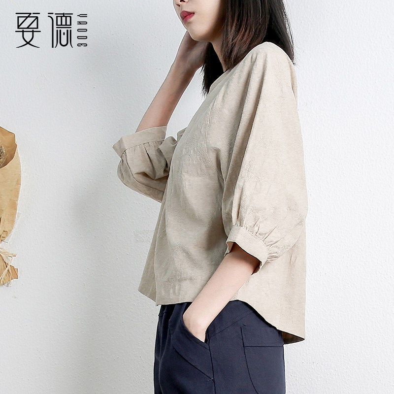 棉麻上衣女夏装2020新款女装韩版宽松七分袖夏季妈妈亚麻短袖t恤|msdalam kategori mod main/animasi/Zhou Bian/cos/permainan papan, kostum cosplay/props/perkhidmatan, Wanita Cosplay - dari Buy2taobao.com untuk memberikan perkhidmatan ejen Taobao profesional membeli