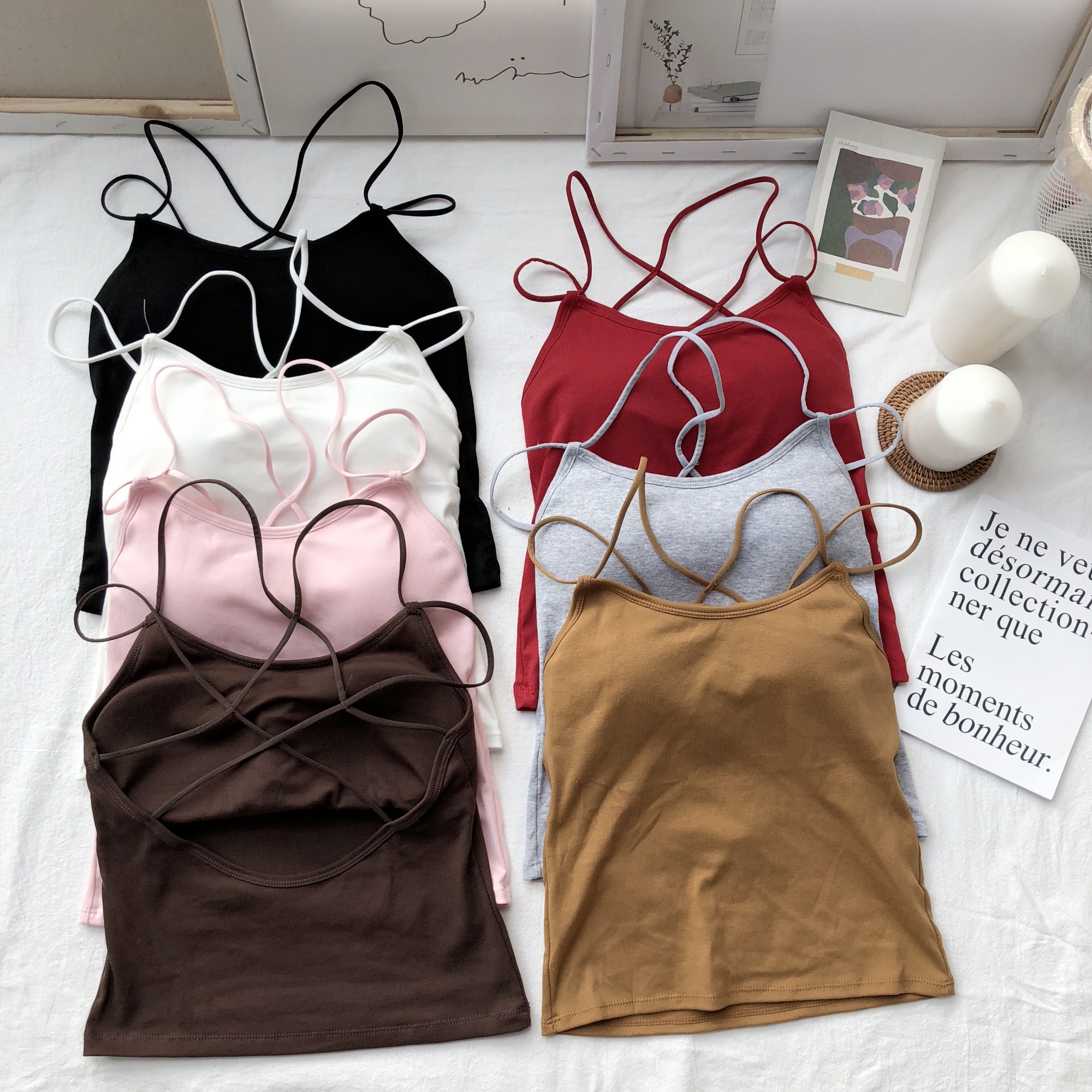 Real shot real price Korean Style Sexy cross back slim suspender vest for women