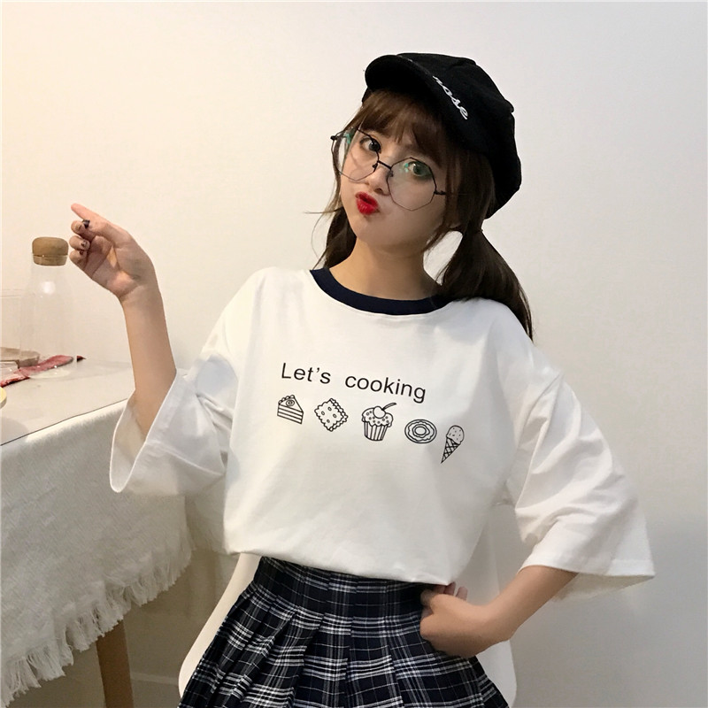 Picture 6 535 Rack Cotton 2019 Lovely T-shirt Girls Short Sleeve Loose Student Cartoon Cotton Soft Girls Girls