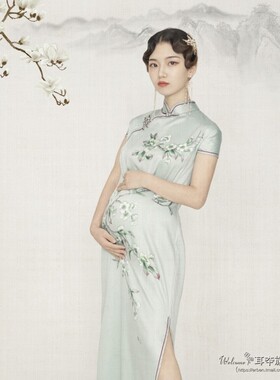 新款孕妇照服装影楼拍摄工笔画中国风孕妇艺术照片旗袍写真孕妇装