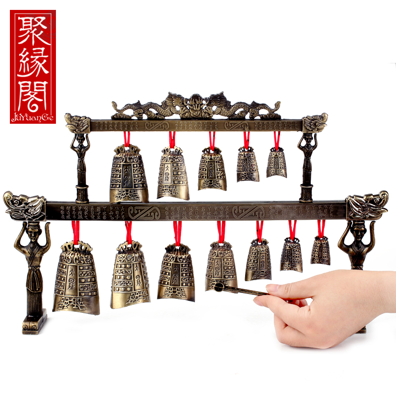速发聚中阁缘式合金演型仿古双层编钟模奏摆件工艺品婚庆影视道具