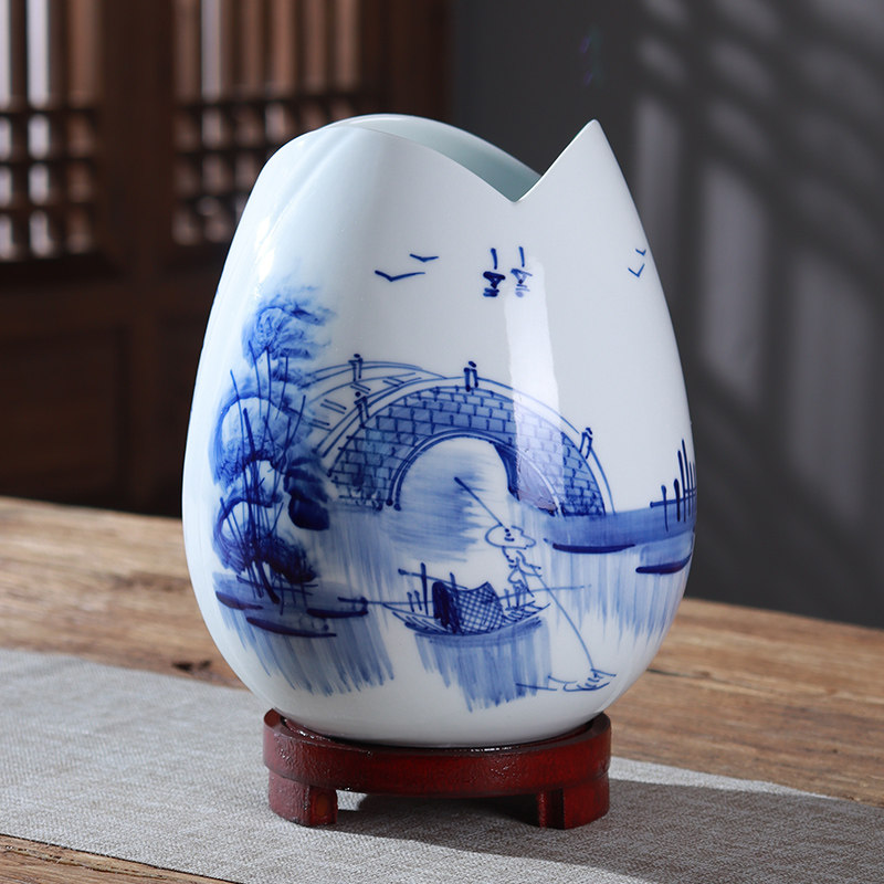 速发景德镇玄瓷花瓶摆件青花手客装饰品中式家居绘厅陶关餐桌水培