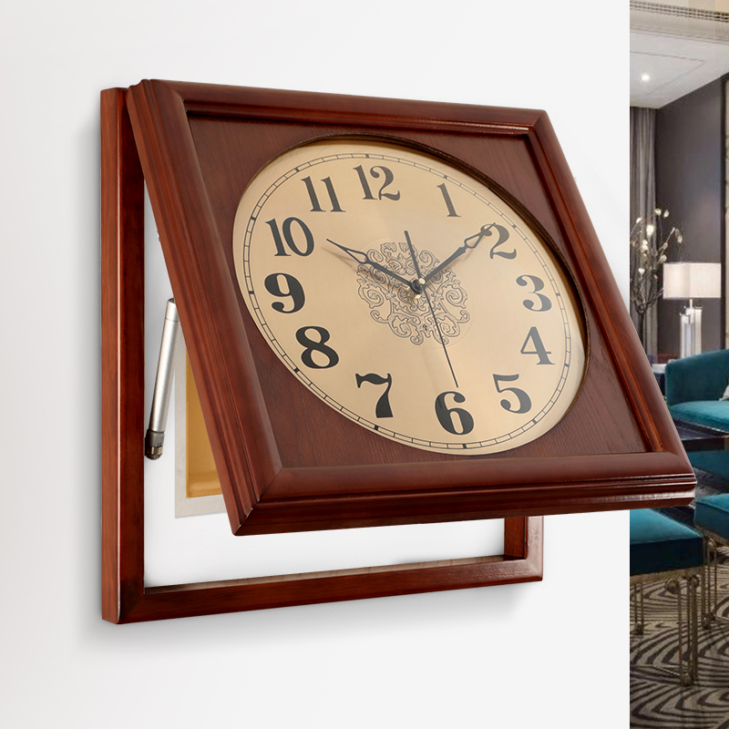 客厅创意电表箱装k饰挂钟新中式静音家用大号石英钟遮挡配电箱钟