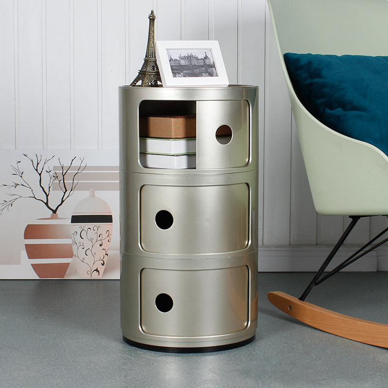 简约床头柜轻奢圆形收纳架北欧防水E浴室柜厨房储物柜金色沙发边