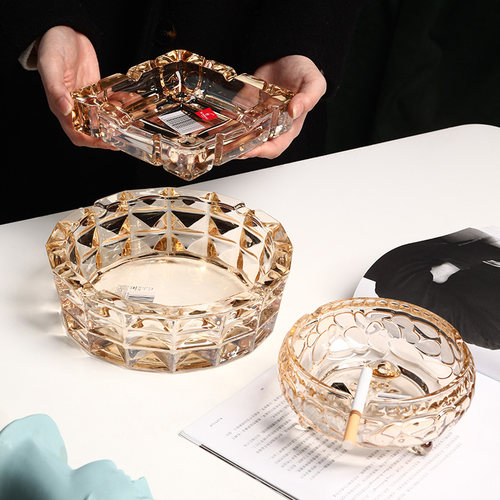 速发欧式轻奢烟灰缸水晶玻璃创意潮流号大家用公厅办客室卧室烟缸