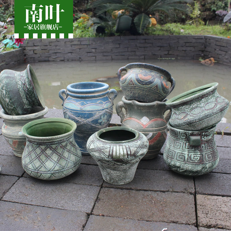 速发欧式复组  陶工艺 复古多肉花盆 纯手绘花盆粗老桩多肉花器古