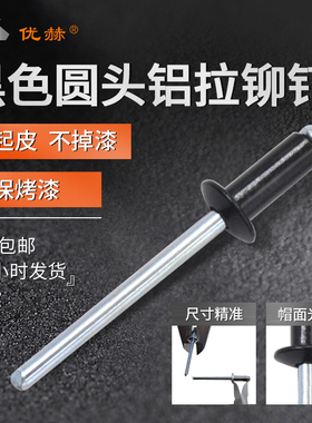 黑色铆钉圆头烤漆拉铆钉烤黑抽芯铆钉扁圆头开口型铝合金拉钉柳钉