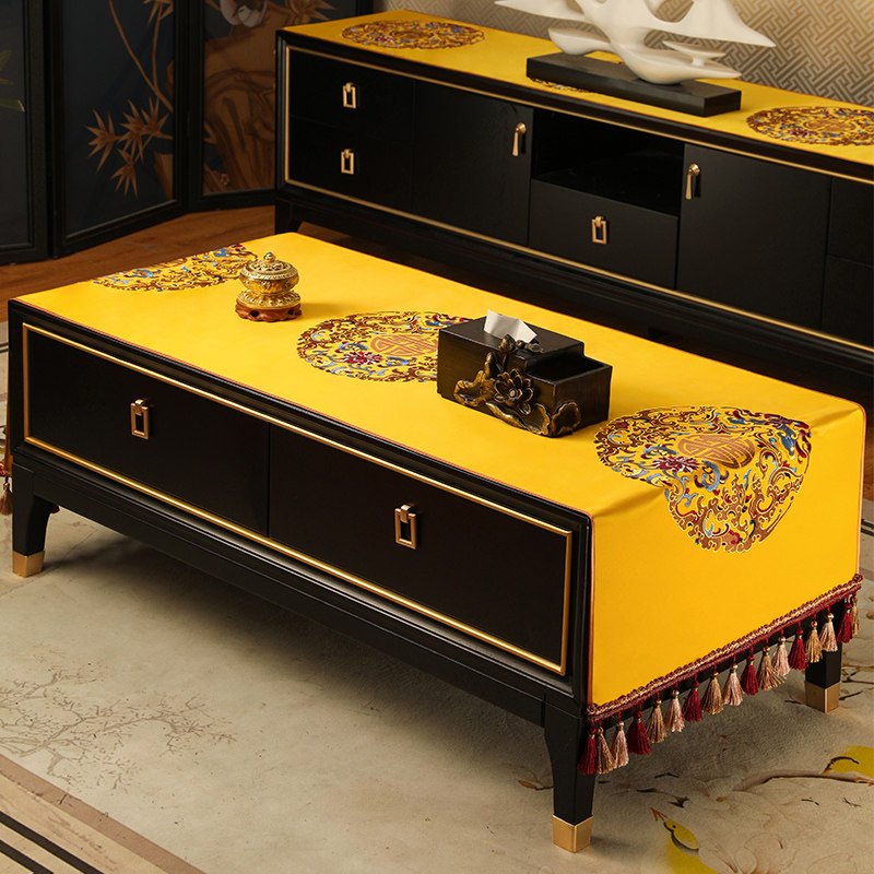 速发新中式茶几垫餐桌布艺长方形家用客厅电视机柜防尘盖布盖台布