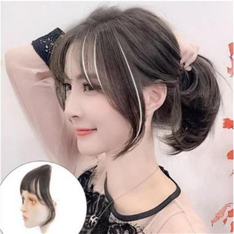 新品法式八字刘jll海假发t片女齐斜迷你刘海中分自然