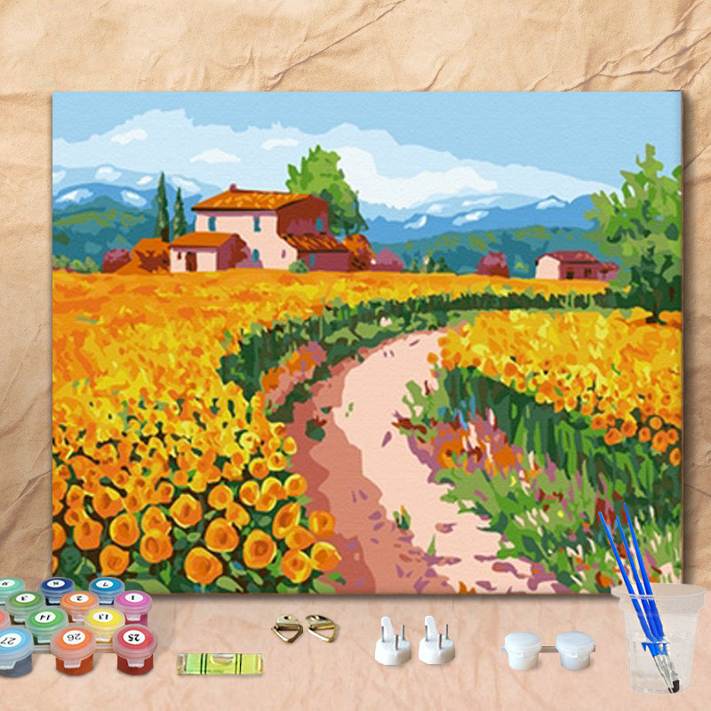 数字油画diy 自然田园风景减压填色手绘画 小径花香40