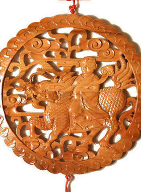 速发正挂肥城桃品麒麟献瑞木雕宗件圆形家居礼木吉祥工艺品家居摆