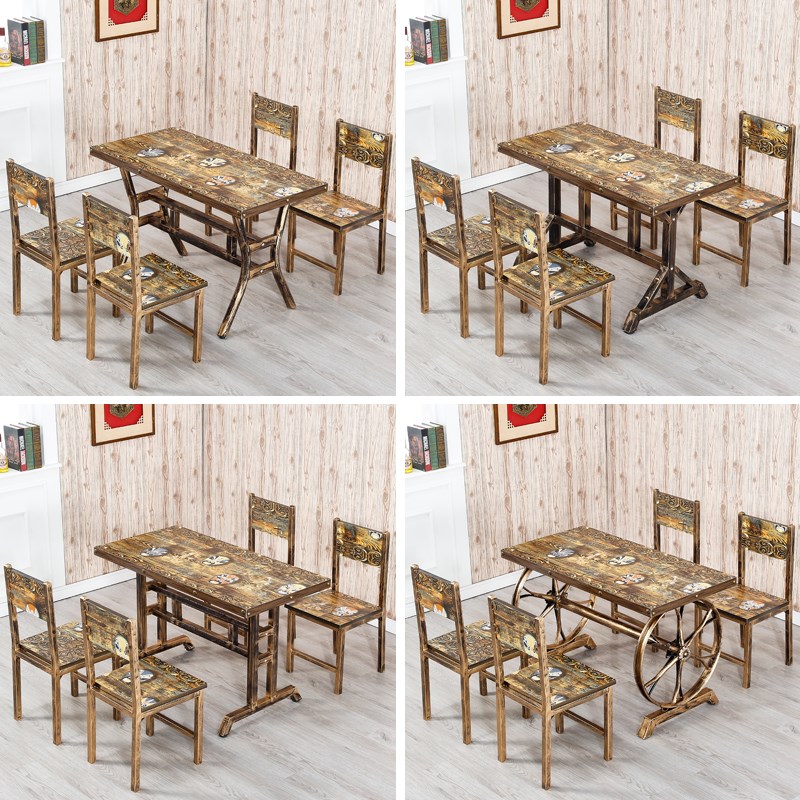 速发食堂饭店组排档小吃店餐馆烧烤大复古简易奶茶店面馆快餐桌椅