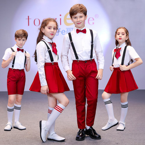元旦儿童礼服表演服幼儿园大合唱小学生朗诵演出服加绒红色舞台装