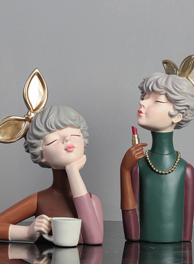 现代吹泡泡女孩摆件北欧轻奢风客厅电视柜酒柜家居装饰新婚礼物