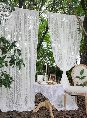 白纱窗纱纱帘透光不透人阳台纱美式F田园复古窗帘纱成品蕾丝北欧
